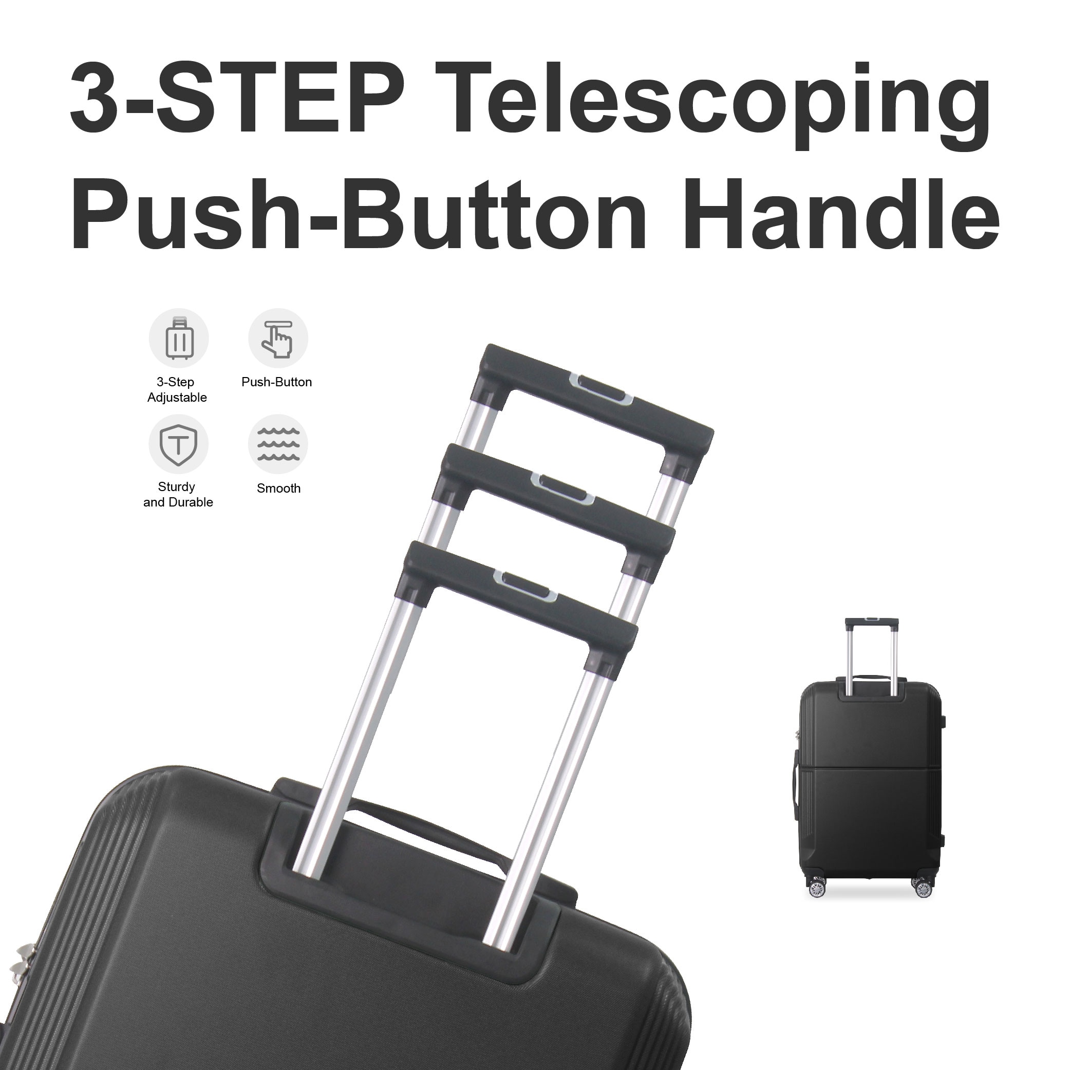 BLACK 3-Piece Premium ABS Luggage Set-20", 24", And 28" Suitcases With Multi-Position Handle, Silent Spinner Wheels, And TSA-Approved Lock-Durable, Stylish, And Spacious Travel Gear_voghion.com